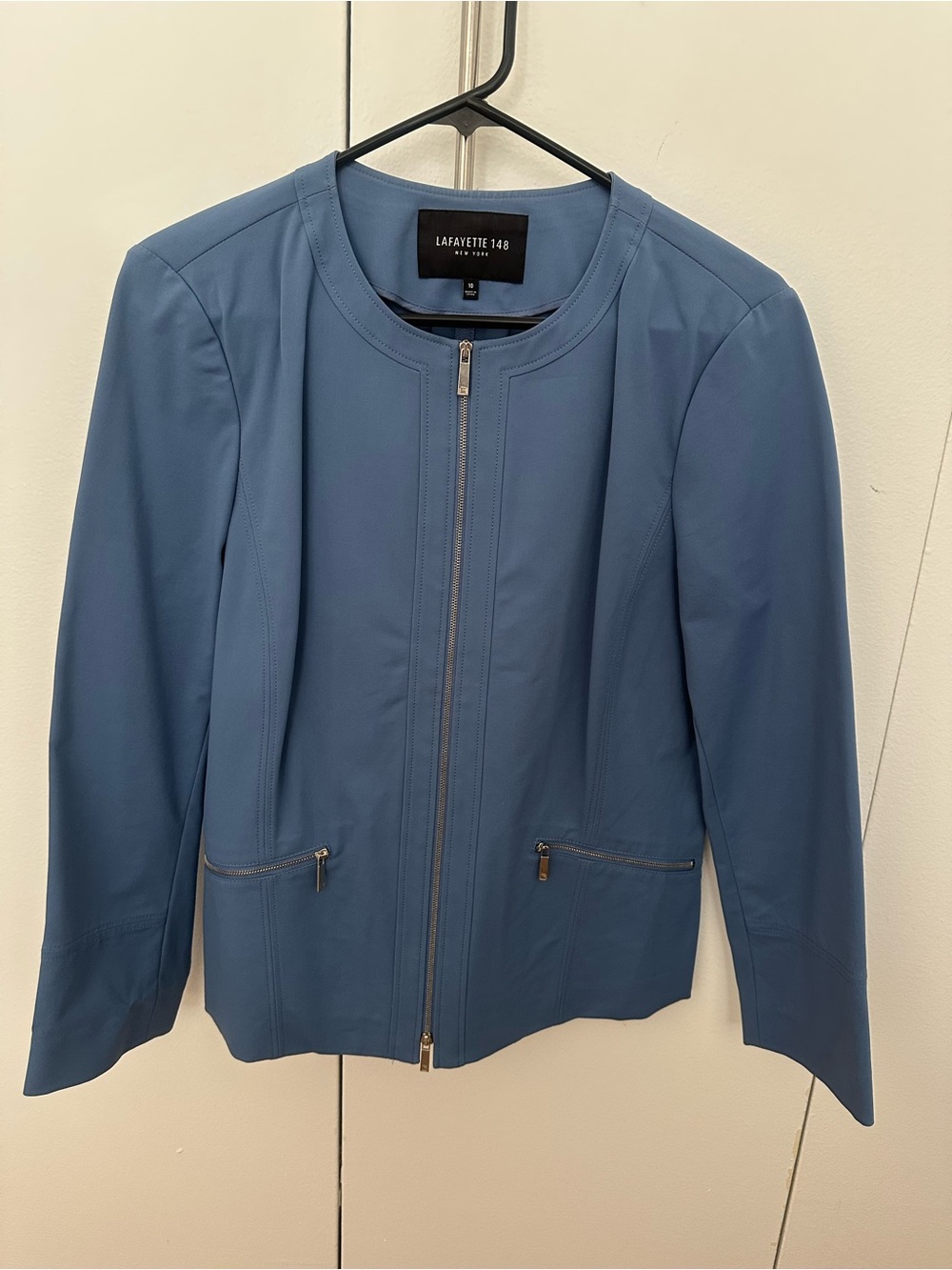 Lafayette 148 New York Slate Blue Zip-Front Leather Jacket